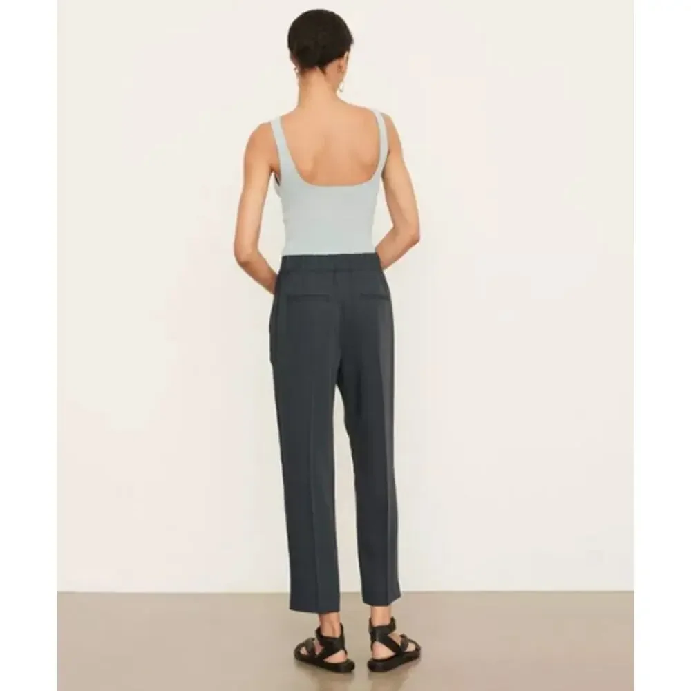 VINCE Mid-Rise Tapered Pull-On Pants Ankle Straight Wide Leg Trouser, Black - Picture 13 of 15
